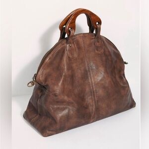 Free People Vintage Willow Cows Leather Wood Handle Tote